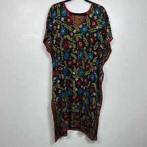 Burlingtons Colorful Floral Print V-neck Kaftan Midi Dress One Size
